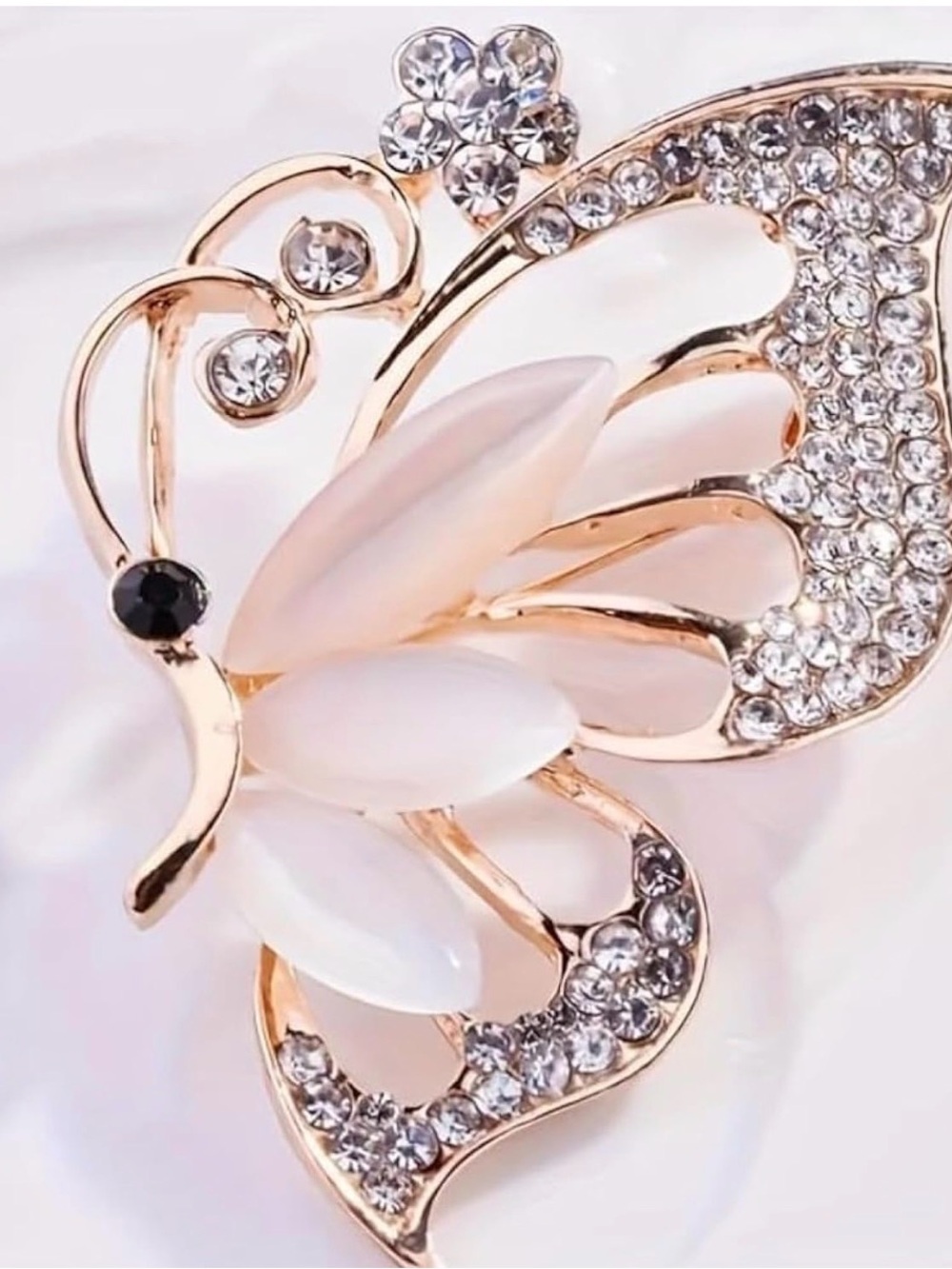 Gold-Tone White Crystal Butterfly Brooch - Women Jewelry